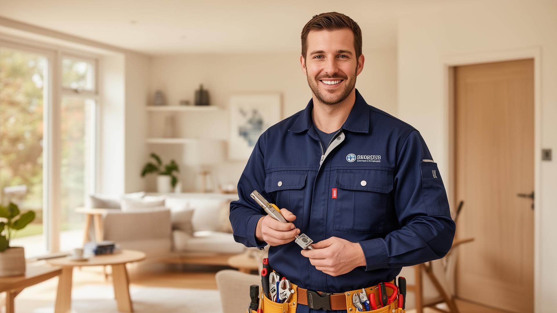 Verified UK tradesperson smiling in a modern home